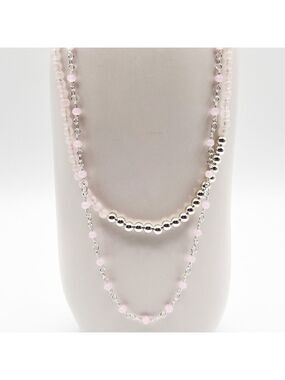 Rose quartz and sterling silver necklace set